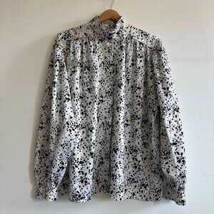 Vintage Alexander Black & Ivory Animal Print Blouse with Mock Neck